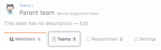Teams tab on a team page