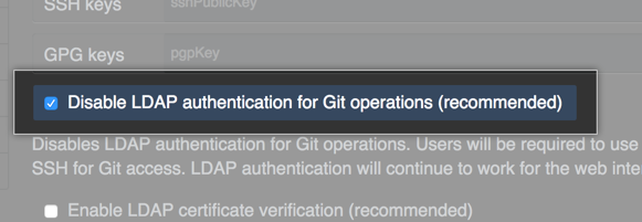 Disable LDAP password auth for Git check box