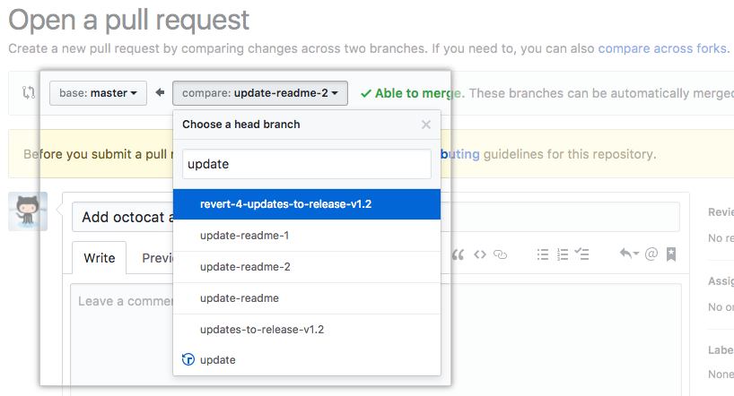 Pull Request editing branches
