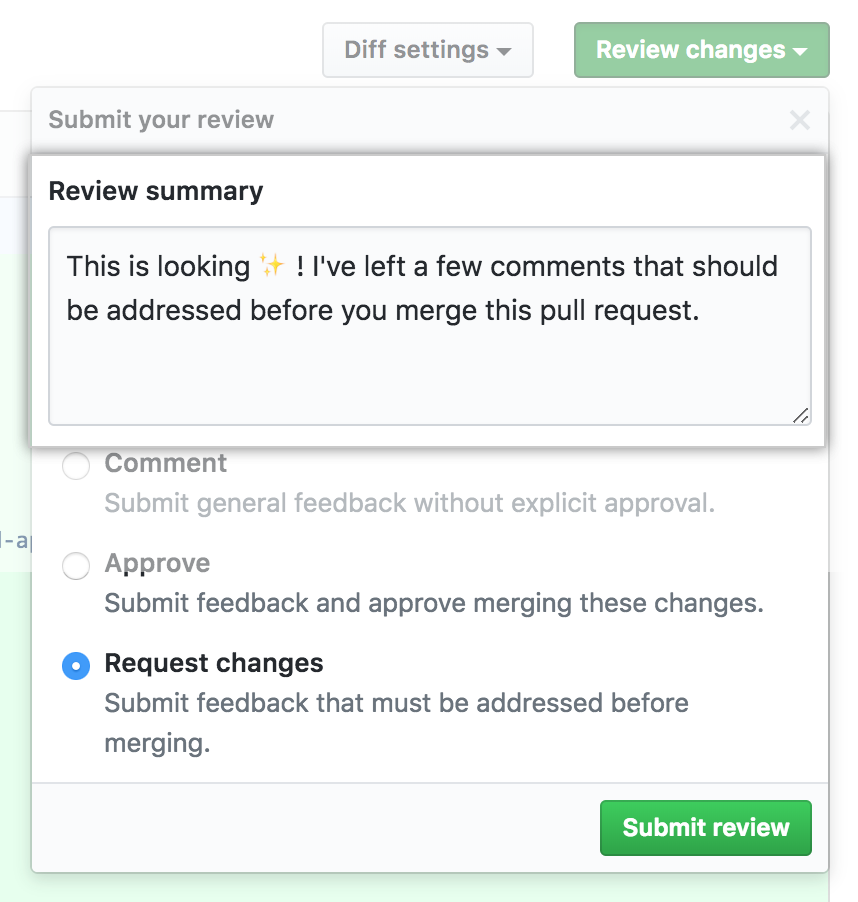 Review summary comment window
