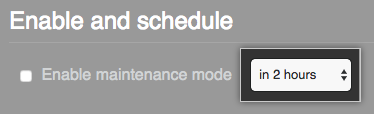 Drop-down menu with the option to schedule a maintenance window in two hours selected