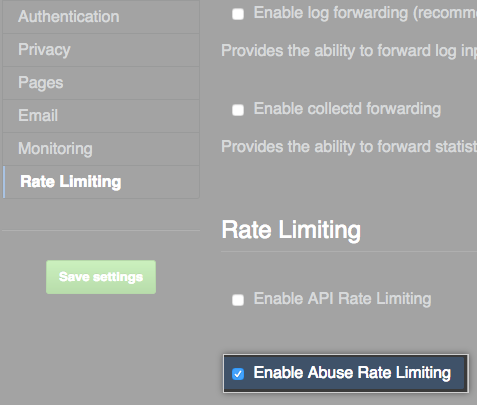 Checkbox for enabling abuse rate limiting
