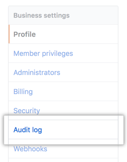 Audit log tab in the business settings sidebar