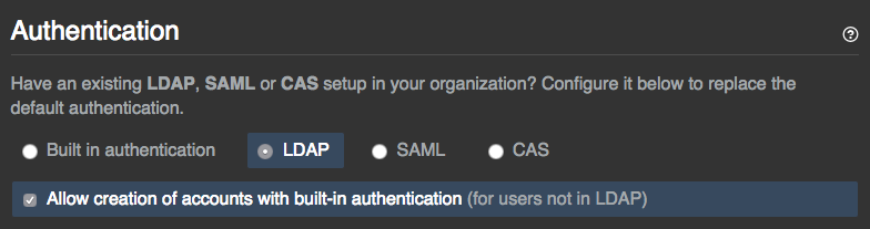 Opção Select built-in authentication (Selecionar autenticação integrada)
