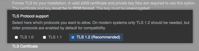 包含用于选择 TLS 协议的选项的单选按钮