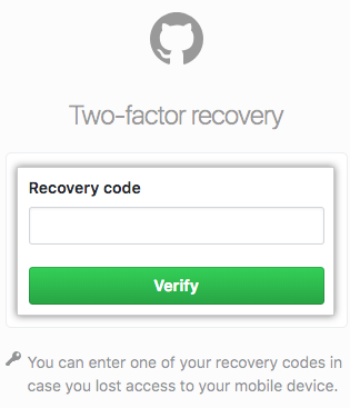 输入恢复代码的字段和验证按钮