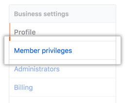 Pestaña Member privileges (Privilegios del miembros) en la barra lateral de parámetros de la cuenta de empresa