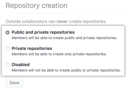 Radio buttons with repository creation options