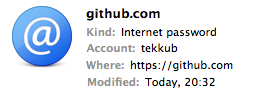 密钥链中的 GitHub 密码条目