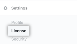 License tab in the enterprise server settings sidebar