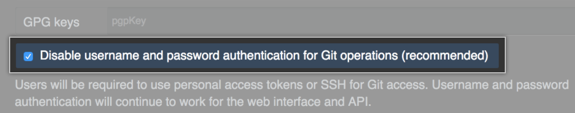 为 Git 禁用 LDAP 密码身份验证的复选框
