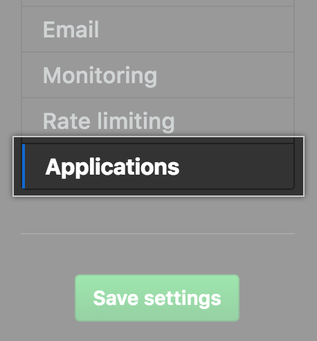 Applications tab in the settings sidebar
