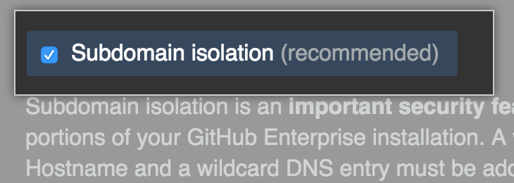 Checkbox to enable subdomain isolation
