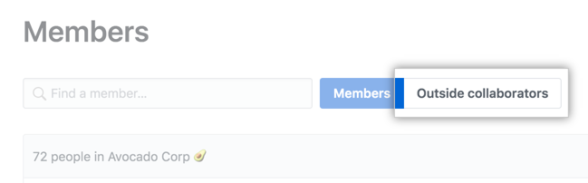 Outside collaborators tab on the Organization members page
