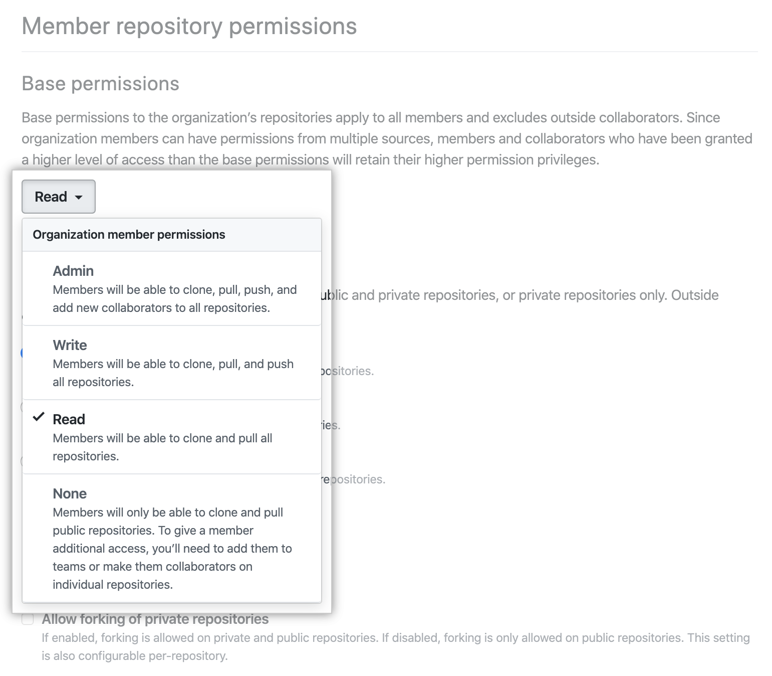 Selecting new permission level from base permissions drop-down