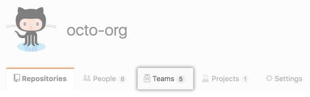 Teams tab on the organization page