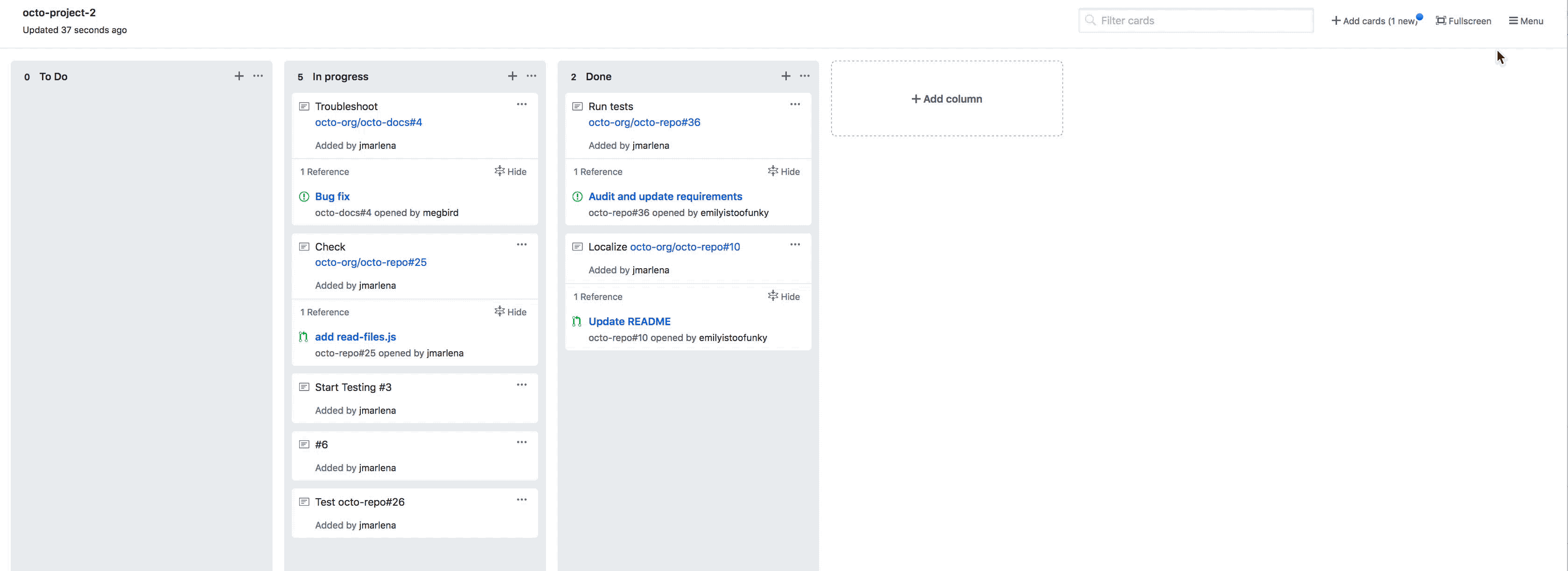 Cursor moves issue card from triaging sidebar to project board column