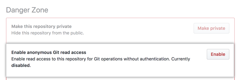 "Anonymous Git read access"（匿名 Git 读取权限）下的
"Enabled"（启用）按钮
