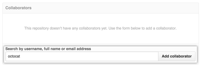 The Collaborators section with the Octocat's username entered in the search field