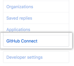 Pestaña de GitHub Connect en la barra lateral de la configuración de usuario
