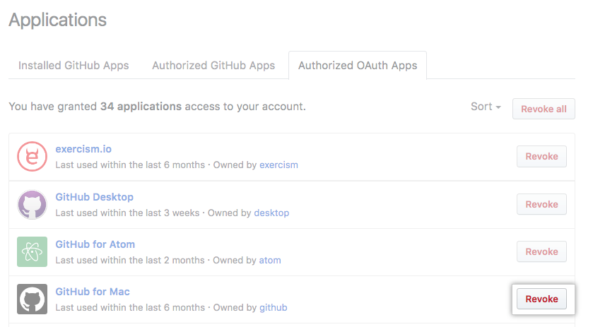 授权的 OAuth 应用程序 列表