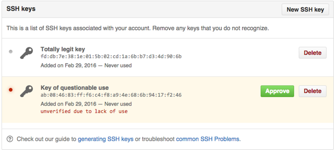 未验证的 SSH 密钥