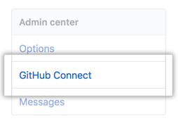 Registerkarte „GitHub Connect“ (GitHub-Verbindung) auf der Seitenleiste mit den Einstellungen des Geschäftskontos