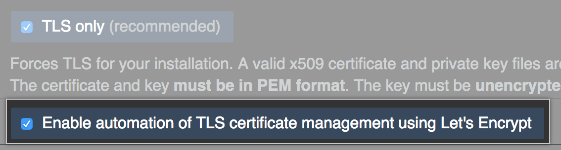 Checkbox to enable Let's Encrypt