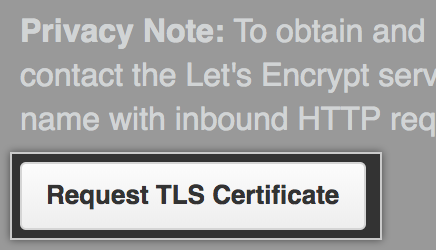 Botão Request TLS certificate (Solicitar certificado TSL)