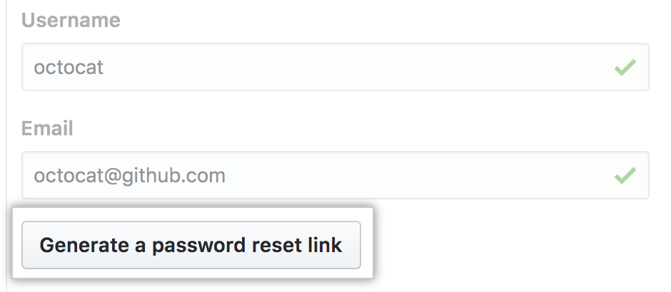 Schaltfläche „Generate a password reset link" (Link zum Zurücksetzen des Passworts generieren)