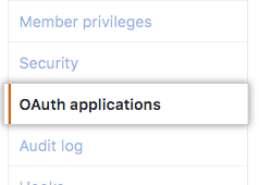 Registerkarte „OAuth applications“ (OAuth-Anwendungen) in der linken Seitenleiste