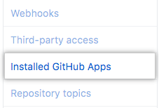 Registerkarte „Installed GitHub Apps“ (Installierte Apps) in der Seitenleiste mit den Organisationseinstellungen