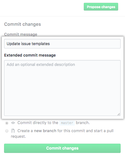 Feld „Issue template commit message" (Commit-Mitteilung für Issuevorlage)