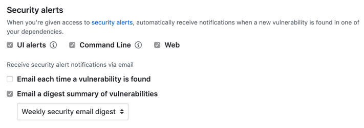 Options to configure notifications for security alerts