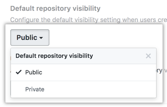 Drop-down menu to choose the default repository visibility for your enterprise