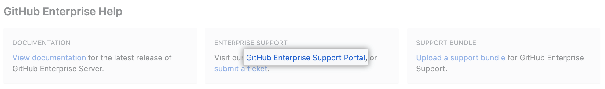 Link to navigate to Enterprise support site