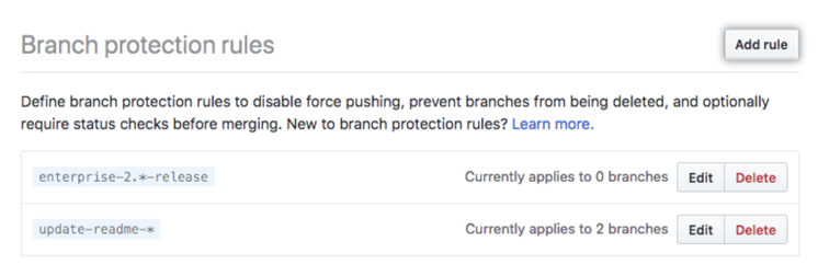 Add branch protection rule button