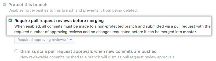 Pull request review restriction checkbox