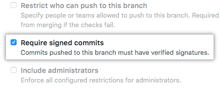 Option „Require signed commits“ (Verlange signierte Commits)