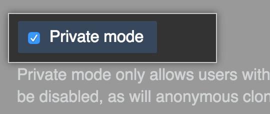 Checkbox for enabling private mode