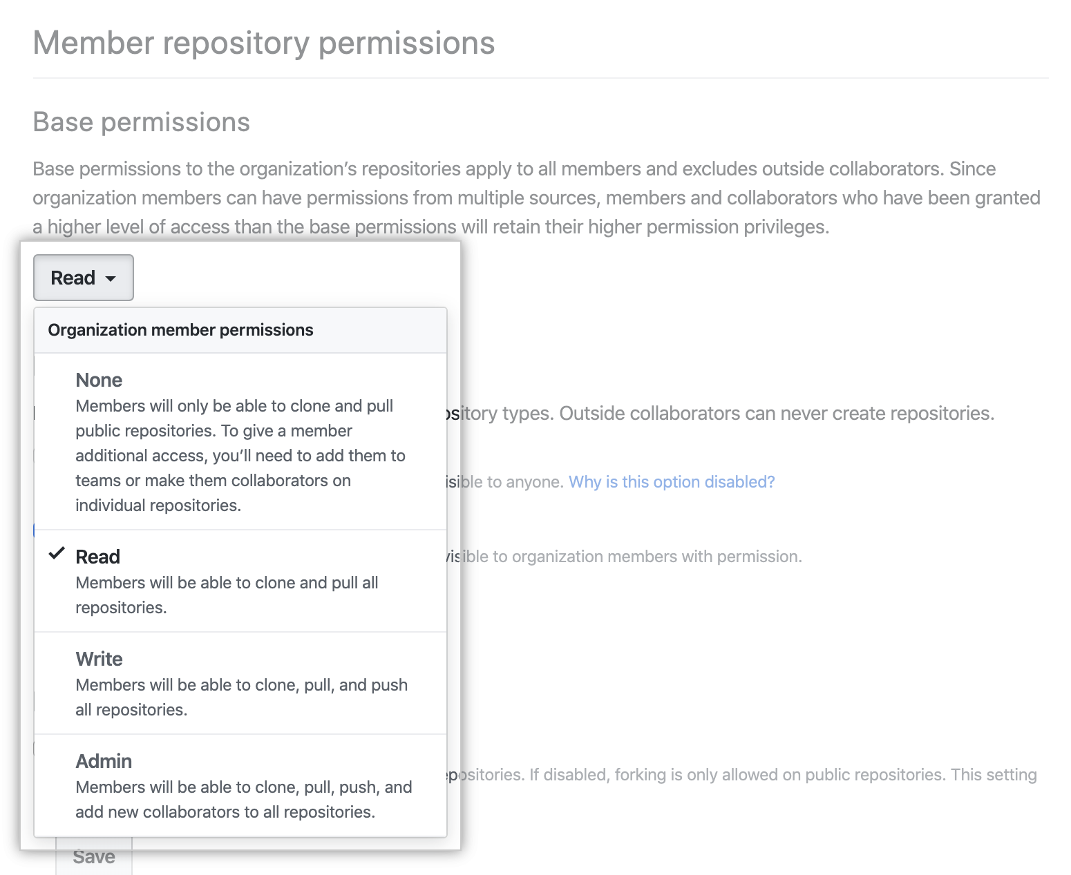 Selecting new permission level from base permissions drop-down