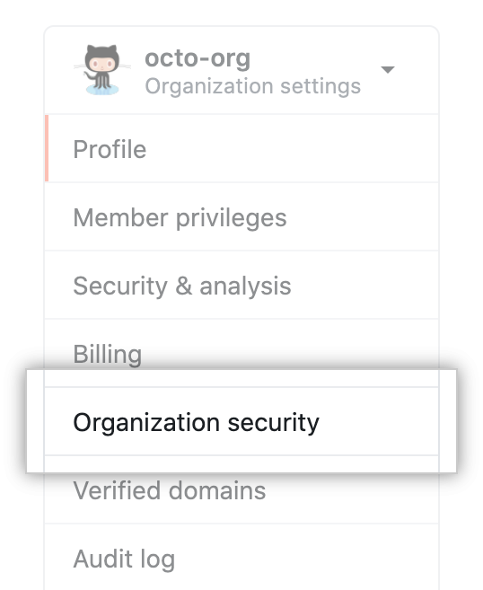 Organization security settings