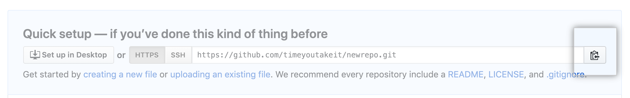 Empty repository clone URL button
