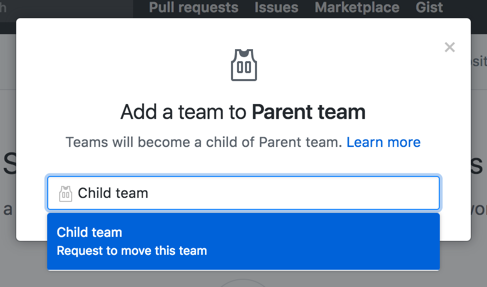 Text box to type and drop-down menu to select the name of the child team