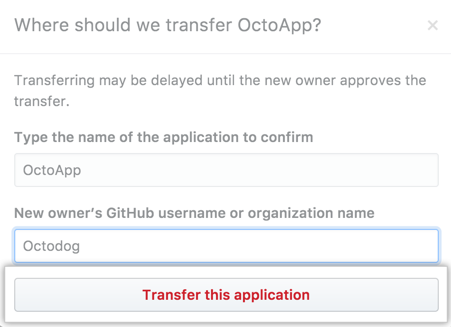 Button to transfer the application