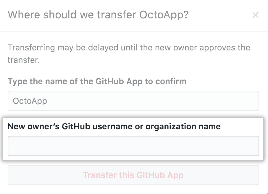 Field to enter the user or org to transfer to