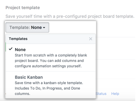 Drop-down menu showing project board template options