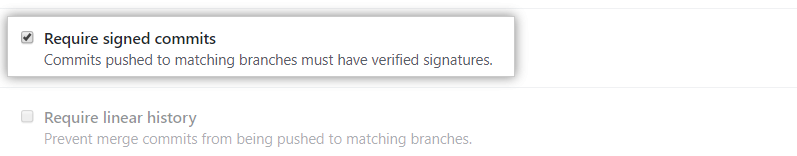 Option „Require signed commits“ (Verlange signierte Commits)
