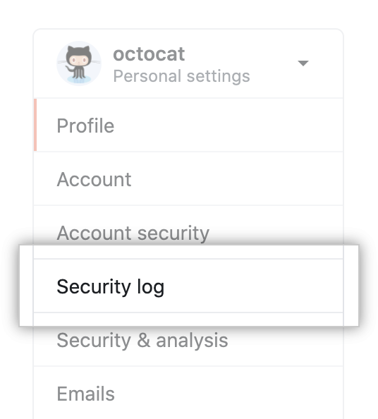 Registerkarte „Security log" (Sicherheitsprotokoll)
