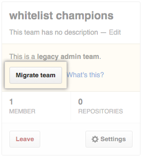 Schaltfläche „Migrate team“ (Team migrieren)